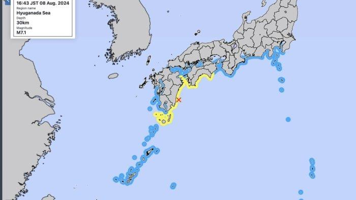 Gempa Jepang terjadi di laut Hyūganada, Prefektur Miyazaki di Pulau Kyushu